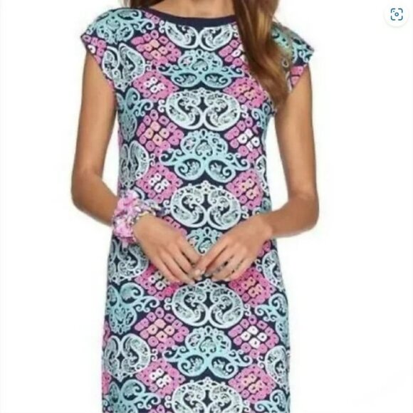 Lilly Pulitzer Robin Blue Pink Short Sleeve Behind The Gate Prima Cotton Size XS - Picture 2 of 11